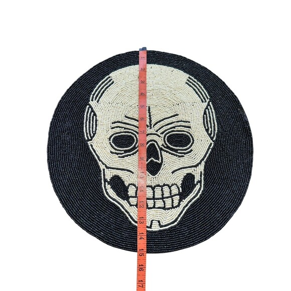 Halloween Beaded Skeleton Skull 15in Placemat Goth Spooky Haunted - Picture 5 of 13